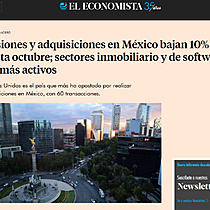 Fusiones y adquisiciones en Mxico bajan 10% hasta octubre; sectores inmobiliario y de software, los ms activos